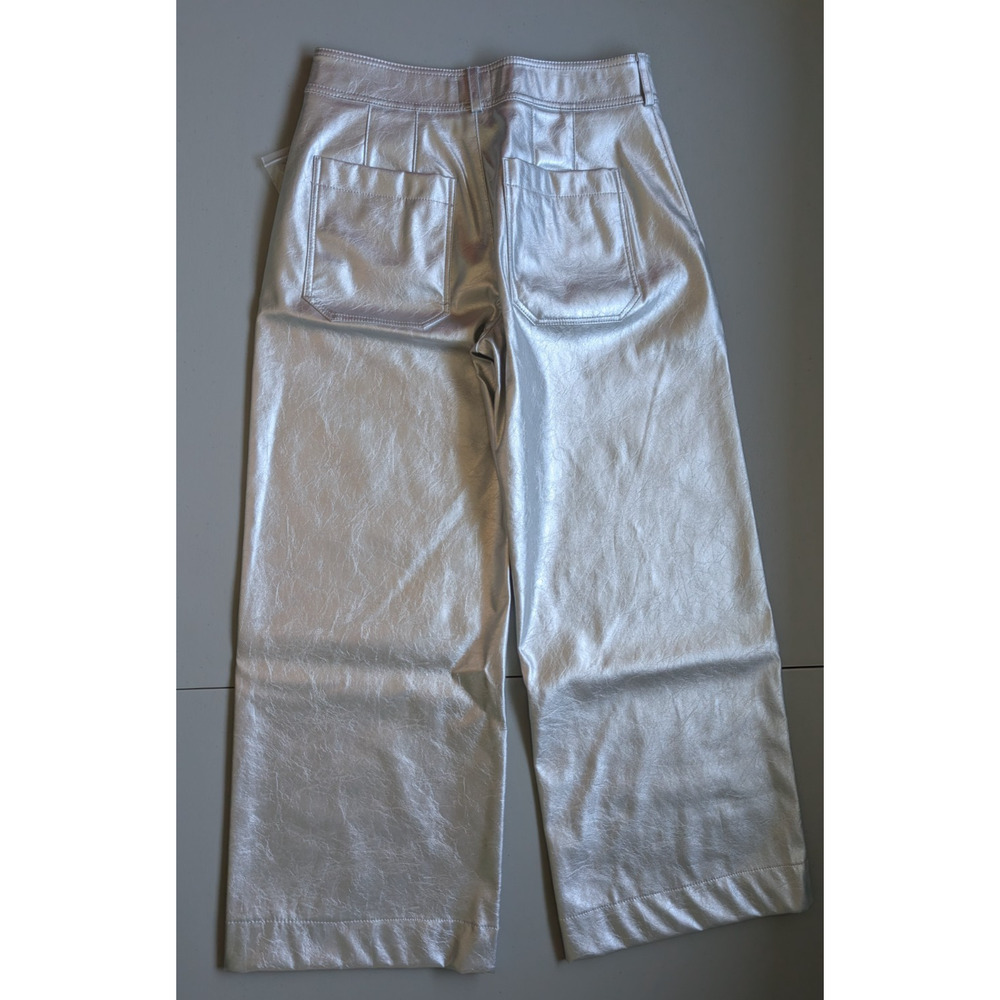 NWT Maeve The Ettie HR Crop Faux-leather Wide-Leg Pants Sz 24P Silver #7D532 - Picture 5 of 10